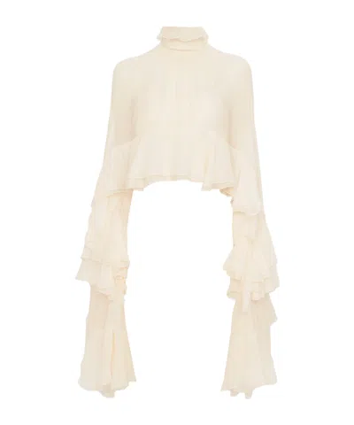 Chloé Tulle High And Low Pleated Top In White