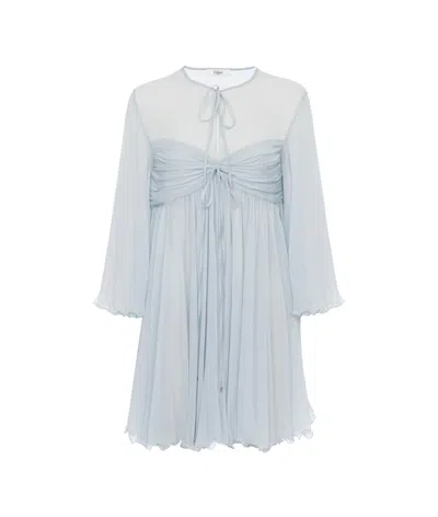 Chloé Pleated Mini Dress In Silk Mousseline In Multi