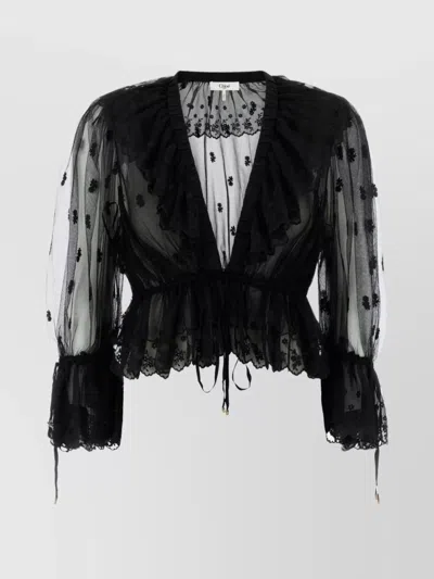 CHLOÉ TULLE TOP WITH DRAWSTRING WAIST AND RUFFLE DETAILING