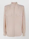 Chloé Turtle Neck Shirt Chest Pockets Epaulettes Pleats In Neutral
