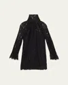 Chloé Turtleneck Long-sleeve Lace Shift Dress In Black