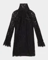 Chloé Turtleneck Long-sleeve Lace Shift Dress In Black