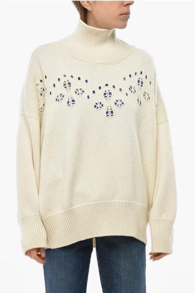 Chloé Pointelle-knit Wool Turtleneck Sweater In White