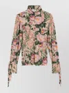 Chloé Turtleneck Jersey Wool Sweater With Floral Print In Pink