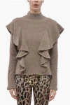 CHLOÉ TURTLENECK WOOL SWEATER WITH RUFFLED SLEEVES