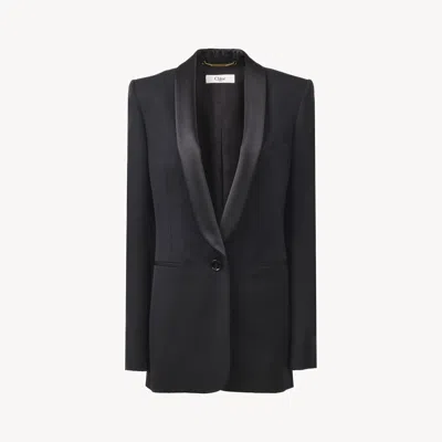 Chloé Tuxedo Jacket In Wool Grain De Poudre Black Size 8 100% Virgin Wool, Horn Bubalus Bubalis, Farmed, C