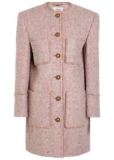 Chloé Chloe Tweed Coat In Purple