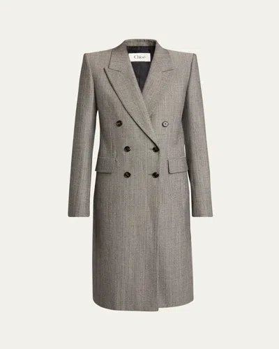 Chloé Tweed Double-breasted Wool Coat In Black/white
