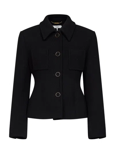 Chloé Tweed Jacket With Lined Interior And Belted Back In Black