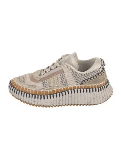 Pre-owned Chloé Tweed Pattern Whipstitch Trim Espadrille Sneakers In Neutral