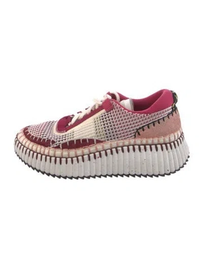 Pre-owned Chloé Tweed Pattern Whipstitch Trim Sneakers In Neutral