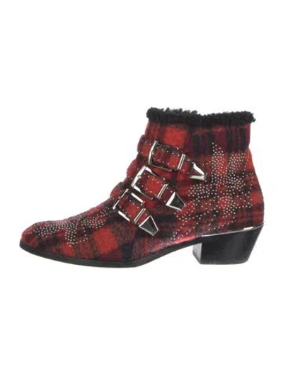 Pre-owned Chloé Tweed Printed Boots In Red