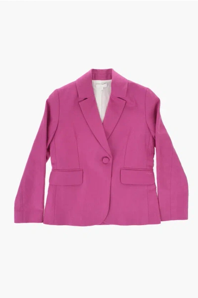 Chloé Twill Cotton And Linen Single Breasted Blazer In Pink