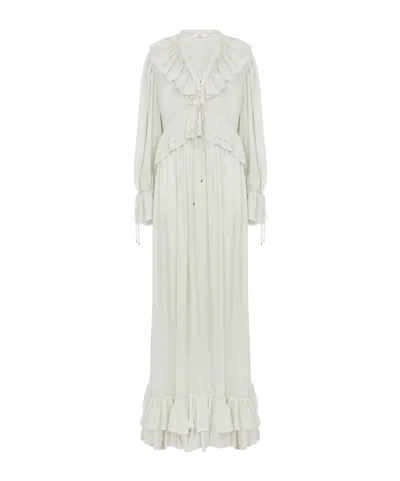Chloé Twill Long Pleated Dress In White