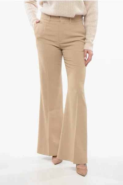 Chloé Twill Wool Flared Fit Pants In Brown