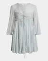 Chloé Twisted Bust 3/4-sleeve Chiffon Mini Dress In Airy Grey