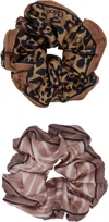 Chloé Two-pack Brown & Pink Animal Print Scrunchies In 94b Brown - Pink 1