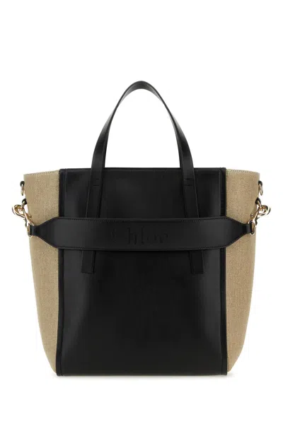 Chloé Two-tone Canvas And Leather Medium Sense Shopping Bag In Black