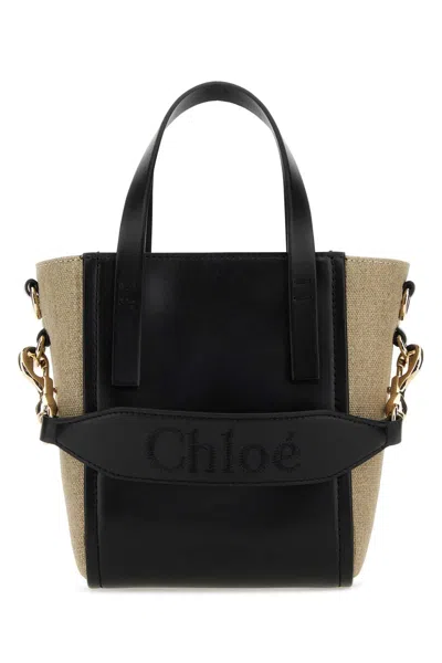 CHLOÉ TWO-TONE CANVAS AND LEATHER SMALL SENSE SHOPPING BAG