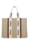 Chloé Chloe Women Two-tone Canvas Large Woody Shopping Bag In Neutral