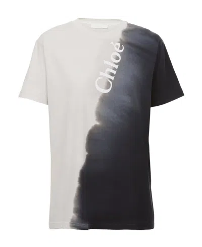 Chloé Two-tone Logo-print T-shirt In White/black