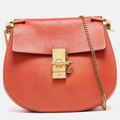 Pre-owned Chloé Two Tone Orange Leather Medium Drew Shoulder Bag