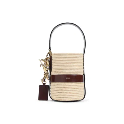 Chloé Two-tone Raffia And Leather Small Kerala 25 Bucket Bag In Black