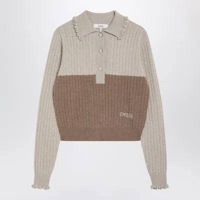 Chloé Two-tone Wool And Cashmere Cable-knit Jumper Women In Grey