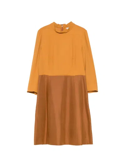 Pre-owned Chloé Two-tone Silk Dress In Brown
