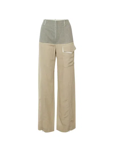 Pre-owned Chloé Two-tone Wide-leg Trousers In Neutral