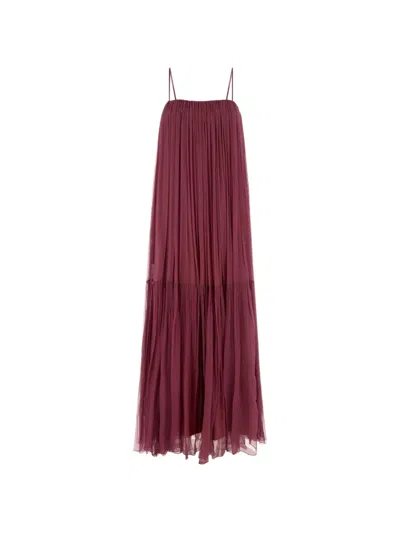 Chloé Silk Long Dress Tiered Skirt Silhouette In Red