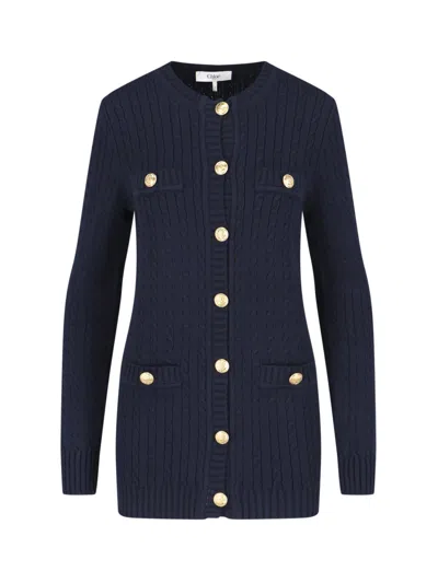 Chloé Embellished Cable-knit Cotton Cardigan In Navy