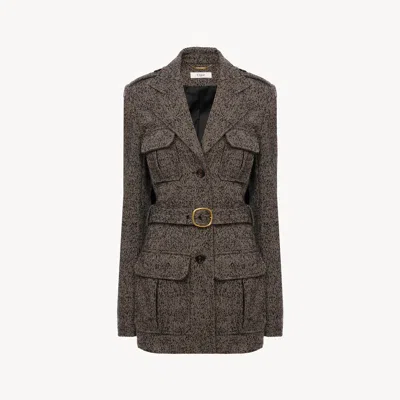 Chloé Utilitarian Jacket In Chevron Wool In Gray