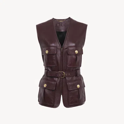 Chloé Veste Sans Manches Utilitaire En Cuir Femme Brun Taille 40 100% Cuir D'agneau