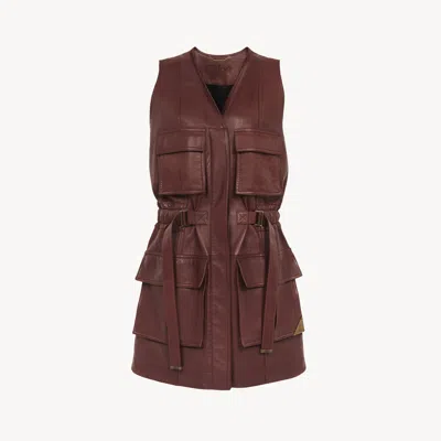 CHLOÉ VESTE SANS MANCHES UTILITAIRE EN CUIR FEMME BRUN TAILLE 34 100% CUIR D'AGNEAU