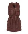 Chloé Oversized Plonge Leather Utility Vest In Faded Mahogany
