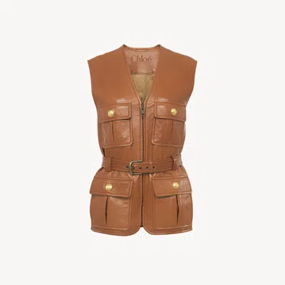 Chloé Utilitarian Vest In Soft Leather Orange Size 6 100% Lambskin