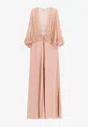 Chloé Robe Longue À Col En V En Crêpe De Satin Femme Rose Taille 40 100% Soie In Pink