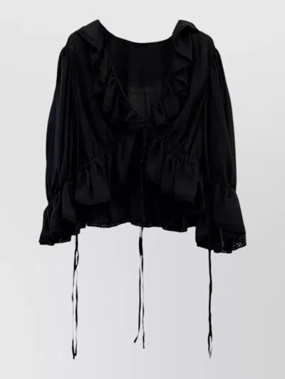 Chloé V Neck Crop Top Long Sleeves Ties In Black