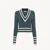 Chloé Striped Ribbed Knit Jumper Lace Detail In Green