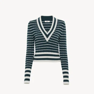 CHLOÉ PULL COL V AJUSTÉ EN MAILLE DE LAINE MÉRINOS FEMME VERT TAILLE L 100% LAINE VIERGE