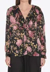 Chloé V-neck Floral Print Ruffled Blouse In Multi