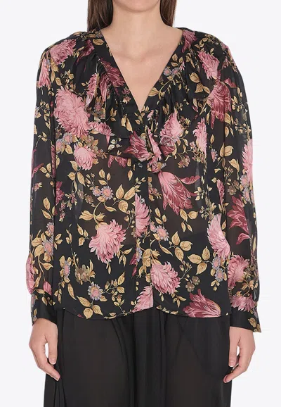 Chloé V-neck Floral Print Ruffled Blouse In Multi