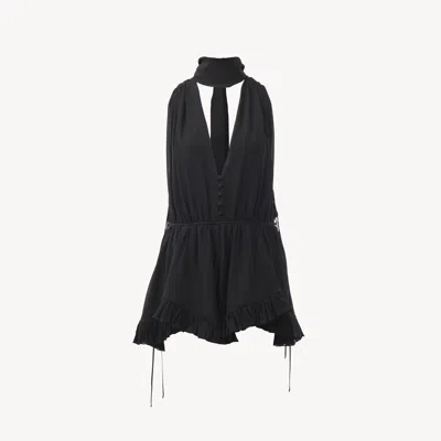 Chloé Combinaison Col V En Georgette De Soie Femme Noir Taille 42 100% Soie, Pinctada Maxima, Farmed, Coo  In Black