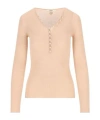 Chloé Henley Ribbed Button-front T-shirt In Brown