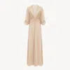 Chloé Robe Longue À Col En V En Crêpe De Satin Femme Rose Taille 40 100% Soie In Pink