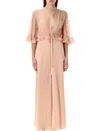 Chloé Robe Longue À Col En V En Crêpe De Satin Femme Rose Taille 40 100% Soie In Pink