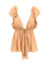 Chloé Beige Top With Gatherings And V Neck In Nude