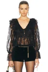 Chloé V Neck Ruffle Lace Blouse In Black