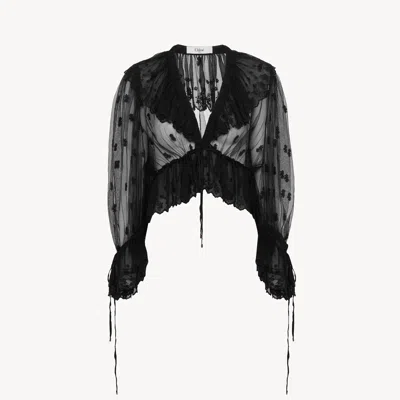 Chloé V-neck Ruffle Top In Embroidered Lace In Black